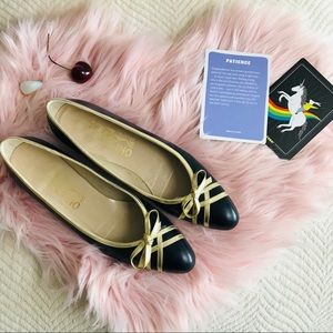 Ferragamo Leather Flats with gold bow